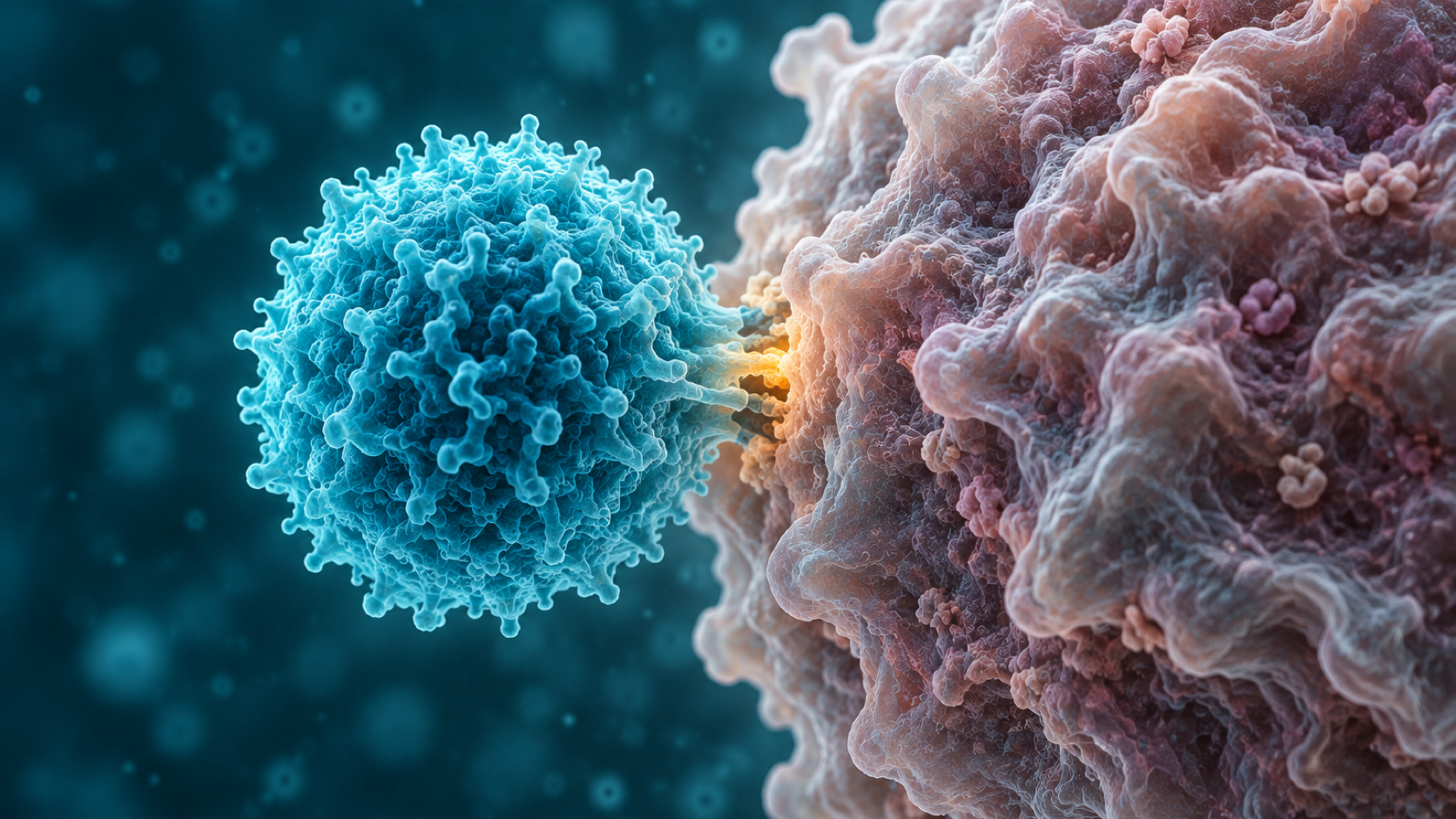 T cell interacting with a tumor cell